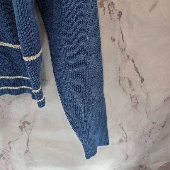 Vintage Sweater Mens XL Light Blue White Striped Henley Button Pullover 90s 80s - Picture 3 of 9